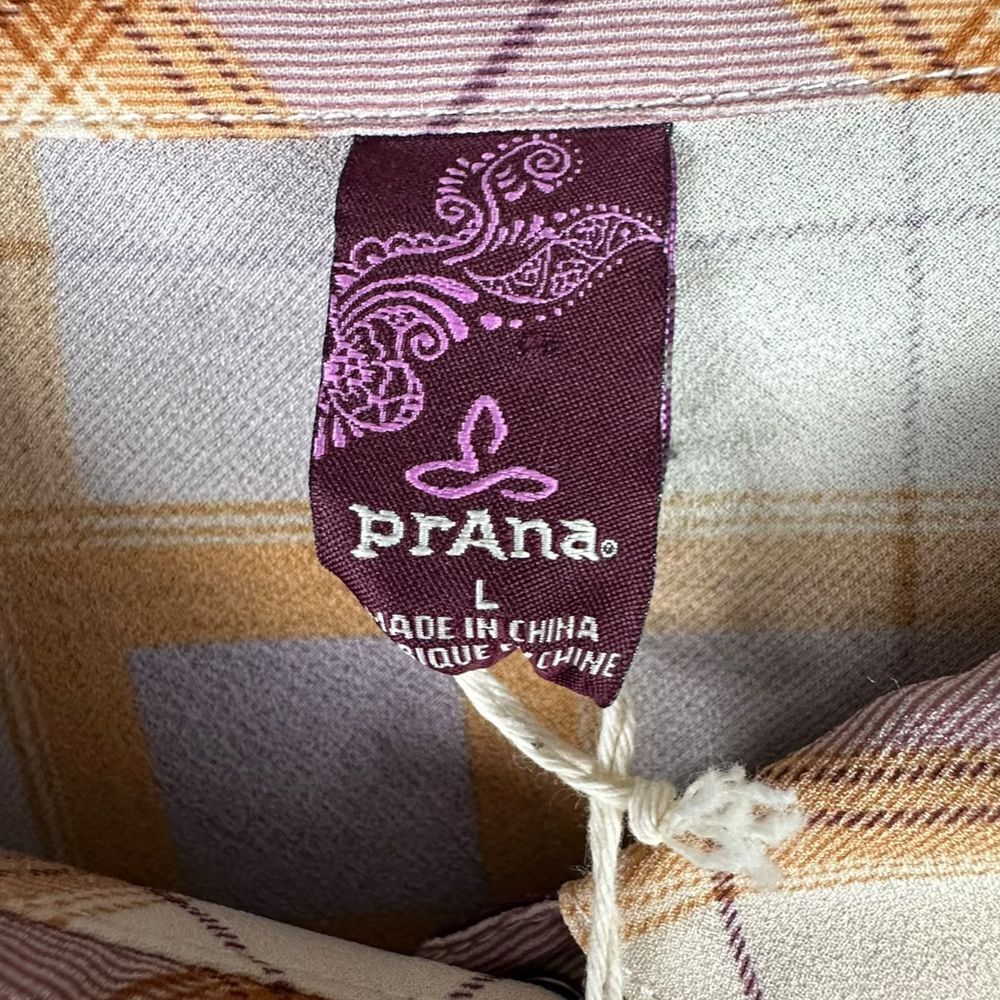 prAna Flint Maxi Shirt Plaid‎ Dark Umber Women's sz Large NWT Flowy Sheer Tunic - Picture 3 of 7